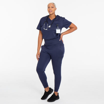 Full body view women's xenon cargo jogger in navy